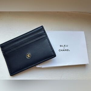 CHANEL Black Card Holder with Gold Logo